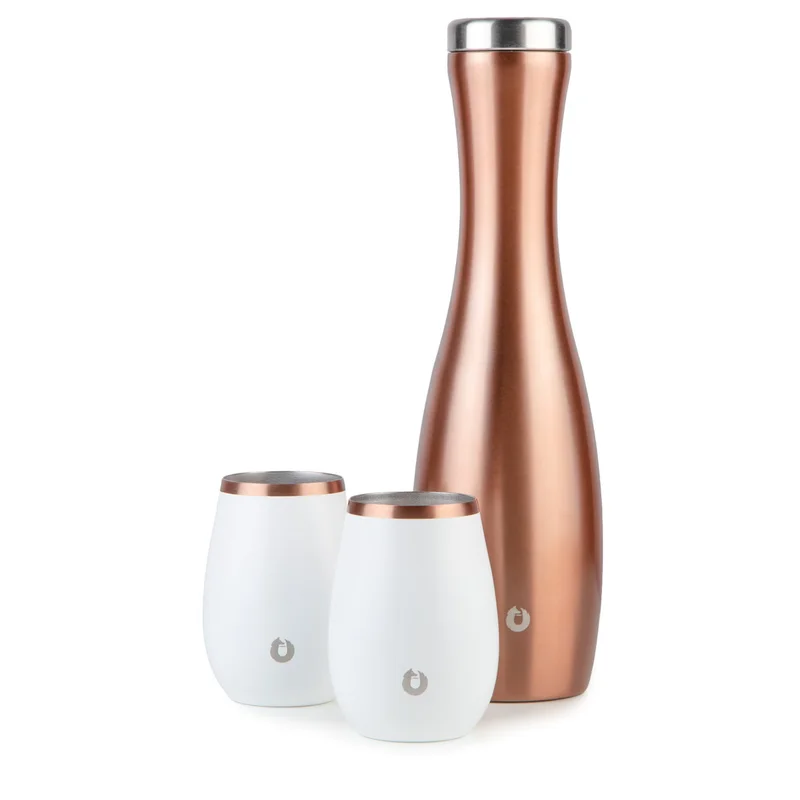 Stainless Steel Carafe and Wine Glass Set