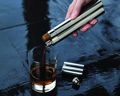Stainless Steel Cigar Holder and 2oz Flask