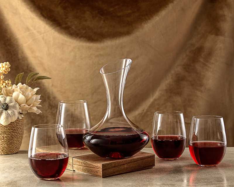 Lancia Crystal Wine Decanter and Stemless Glass Set