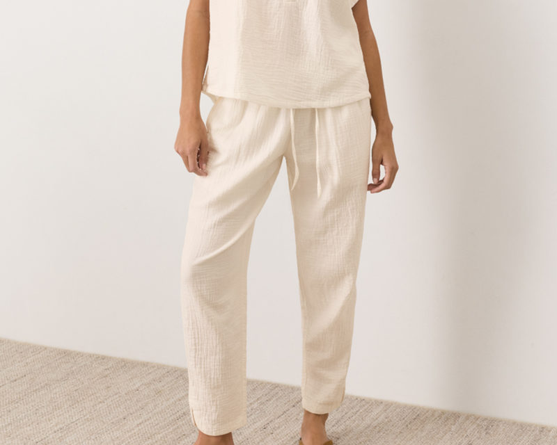 Women's Organic Coastal Double Gauze Tapered Pull-On Pant, Cream
