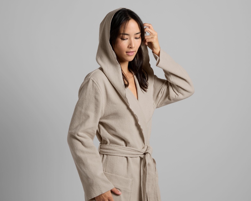 Hooded Light Terry Robe, Bone
