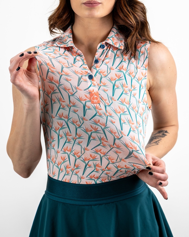 Bird of Paradise Women's Sleeveless Performance Golf Polo