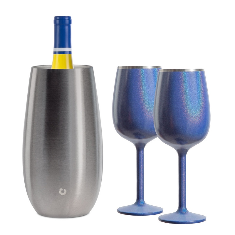 Stainless Steel Wine Chiller and Wine Glass Gift Set
