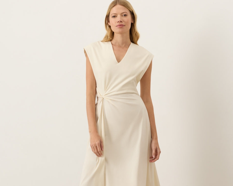 Women's Organic Fit & Flare V-Neck Twist Dress, Vanilla