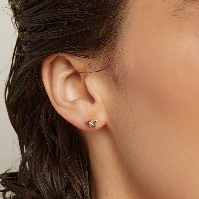 Lab Grown White Sapphire Star Stud Earrings