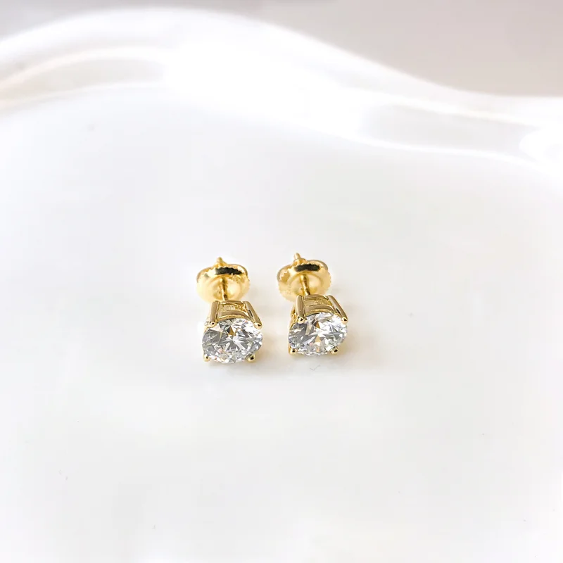 14K Gold Lab Grown Round Brilliant-Cut Diamond Classic 4-Prong Stud Earrings with Screw Backs