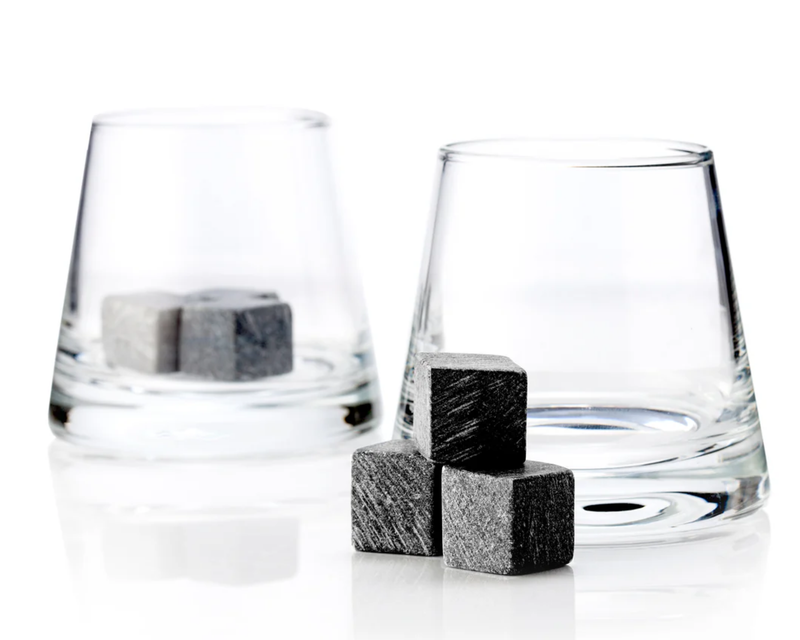 6-Piece Glacier Rocks Soapstone Cube and 2 Rocks Glass Set