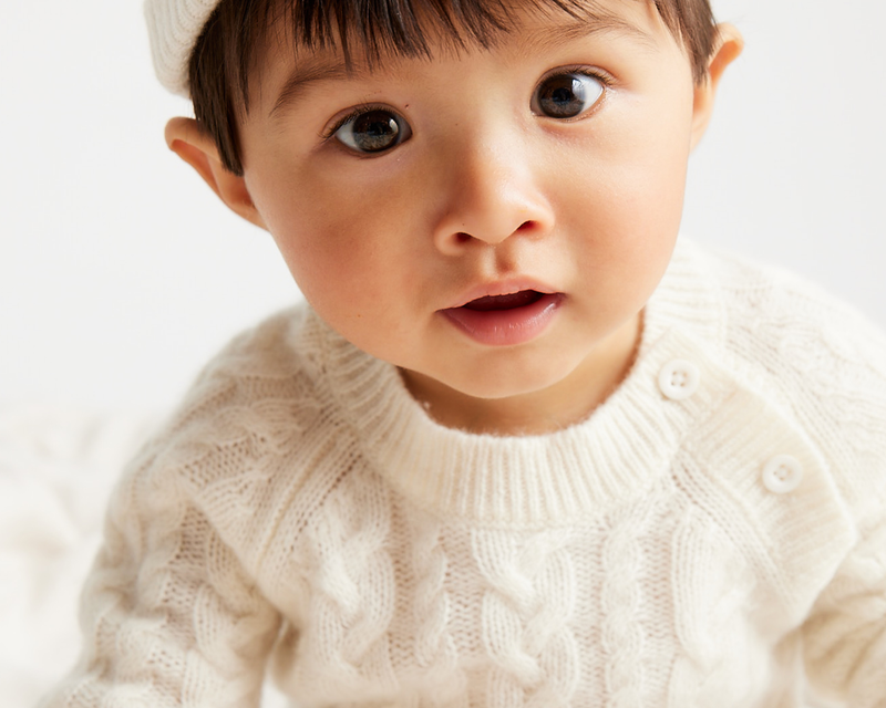 Washable Cashmere Cable One Piece & Hat Set