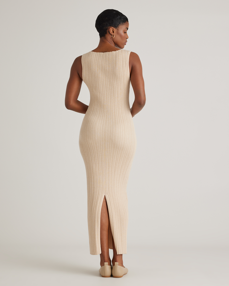 Cotton Cashmere Ribbed Sleeveless Midi Dress