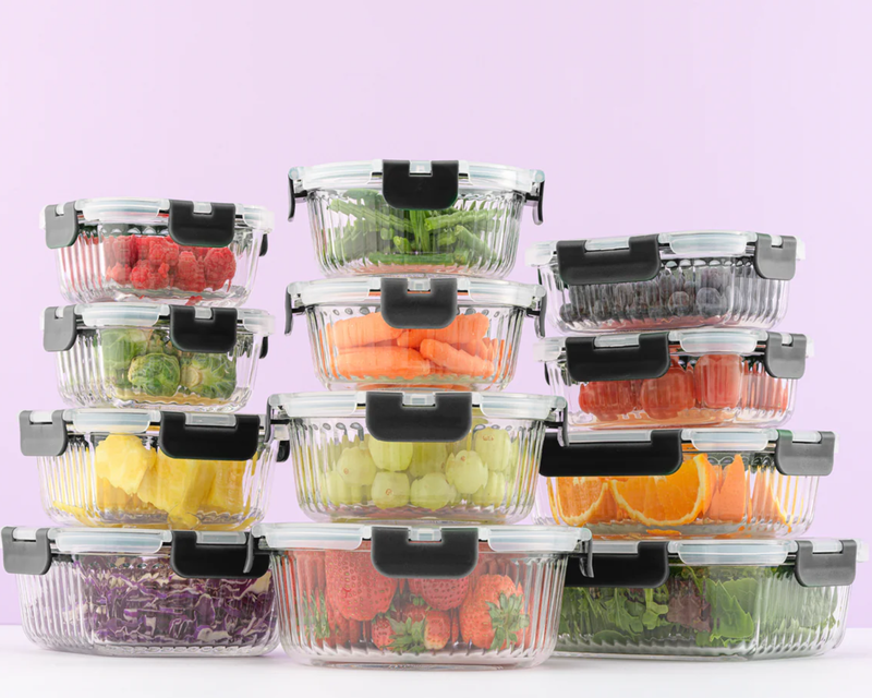 12 Fluted Glass Containers & Leakproof Lids