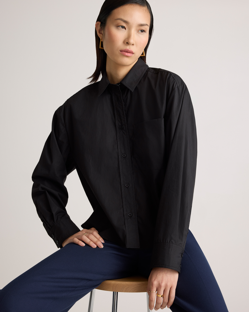 100% Organic Cotton Poplin Cropped Long Sleeve Shirt