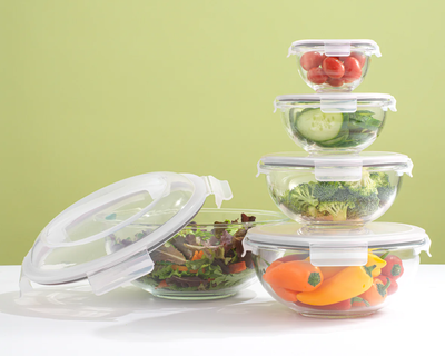 Glass Mixing Bowl Set with Airtight Lids, Set of 5