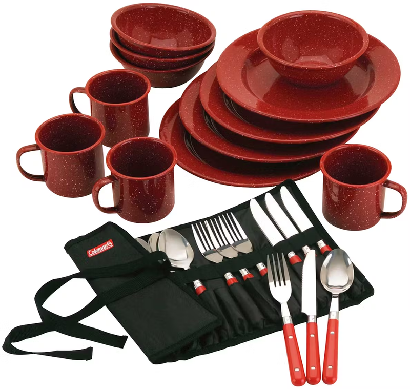 24 Piece Enamelware Dish Set and Flatware