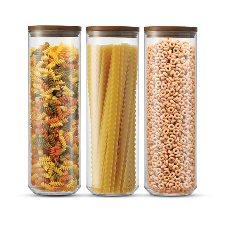 3-Piece Stackable Glass Storage Canister Set with Wood Lids