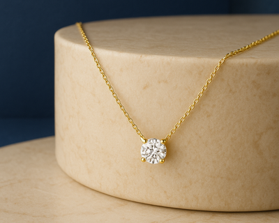 14K Gold Floating Lab Grown Diamond Solitaire Pendant Necklace