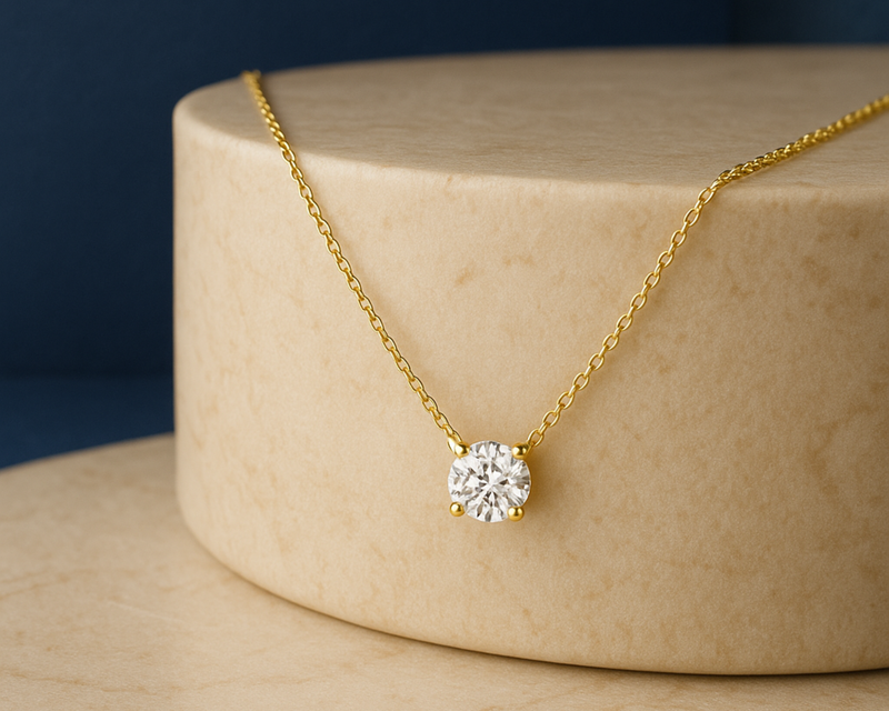 14K Gold Floating Lab Grown Diamond Solitaire Pendant Necklace