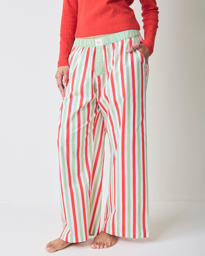 Nola PJ Pants in Elf Stripes, Sage & Cherry