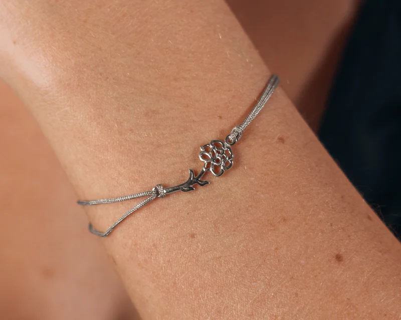 Sterling Silver Birth Flower Bolo Bracelet
