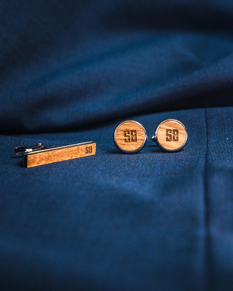 Personalized Zebrawood Cufflink & Tie Bar Set