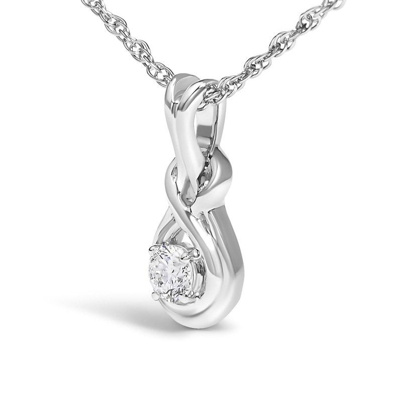 Sterling Silver Lab Grown Diamond Love Knot Solitaire Pendant Necklace