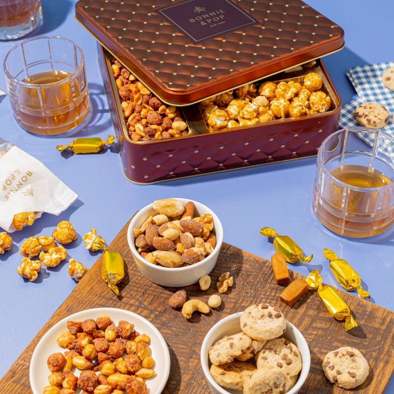 Elegant Gift Tin with Chocolate, Nuts & Caramel Treats