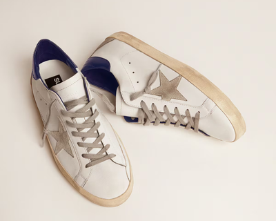 Women's Super-Star Sneakers with Suede Star and Blue Heel Tab