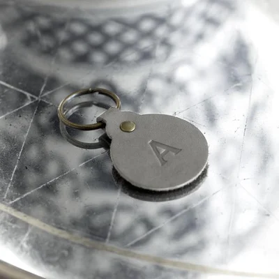 Monogrammed Leather Circle Keychain