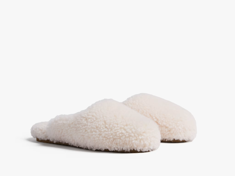 Shearling Wool Lounge Slippers, Natural