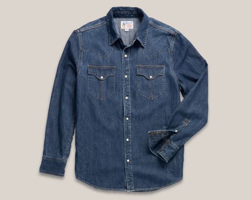 Men's Denim Long Sleeve Pearl Snap Shirt, Dark Wash