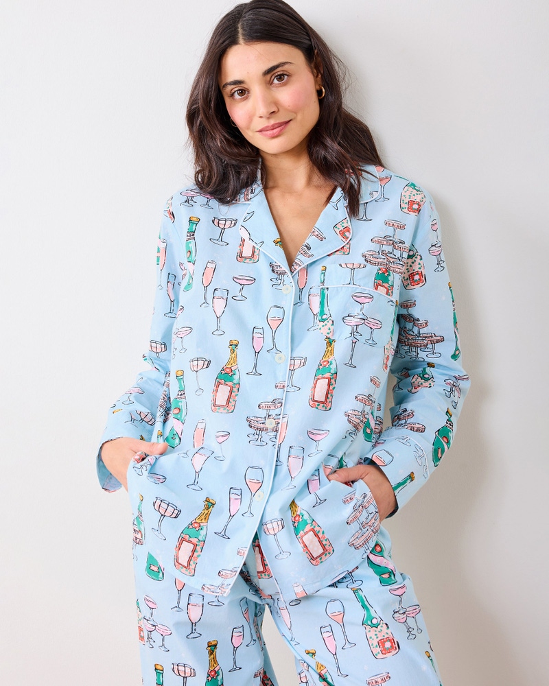 Long PJ Set Champagne Towers, Soft Blue