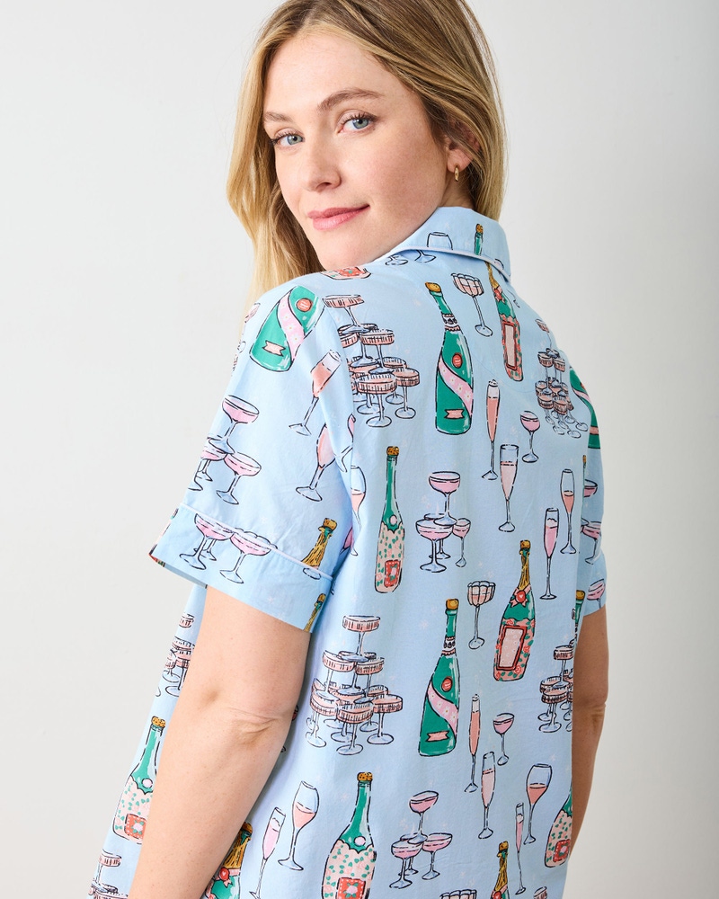 Short PJ Set Champagne Towers, Soft Blue