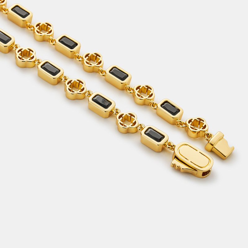 Gold Onyx Gemstone Clover Bracelet