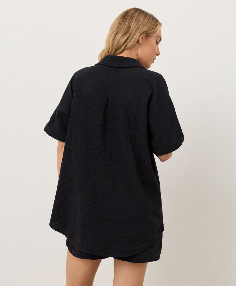 Women's Organic Coastal Double Gauze Oversized Shirt, Jet Black