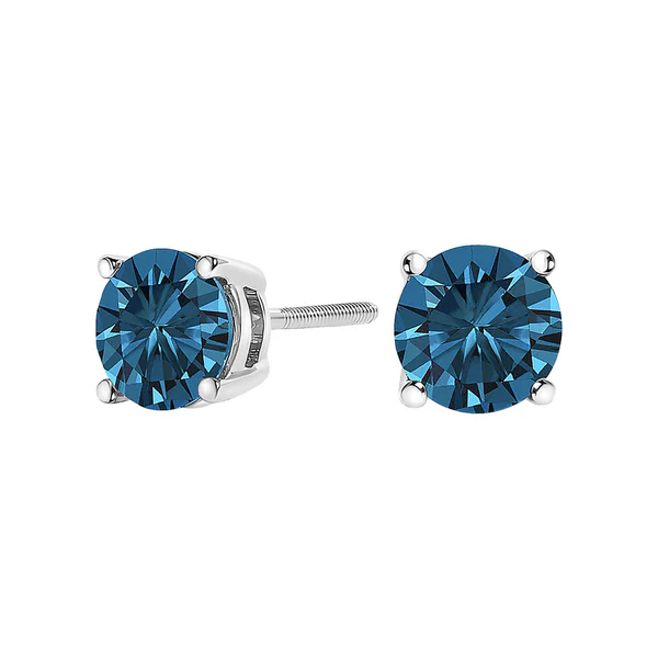 14K Gold Blue Lab Grown Diamond Stud Earrings with Screw Backs