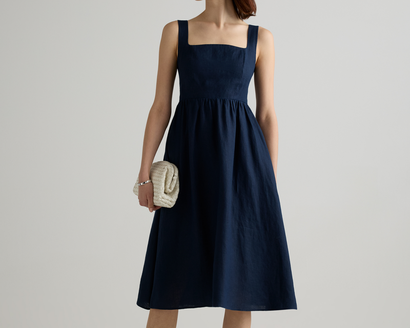 100% European Linen Fit & Flare Midi Dress
