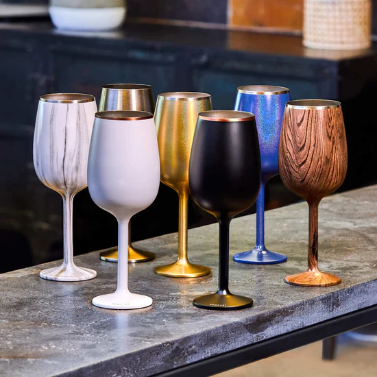 Stainless Steel Stemmed Wine Glass, Set of 2