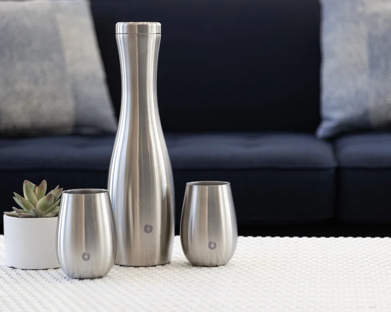Stainless Steel Carafe and Wine Glass Set