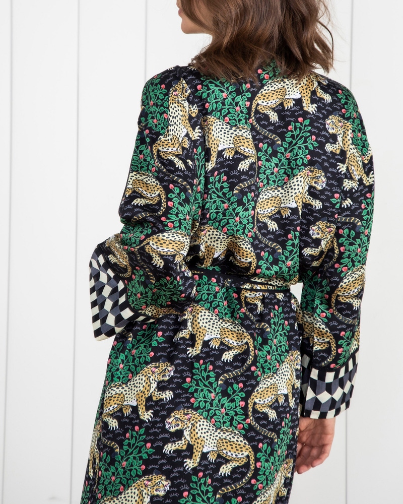 Eco Satin Robe in Bagheera, Ink