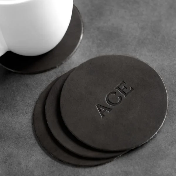 Monogrammed Leather Circle Coasters, Set of 4