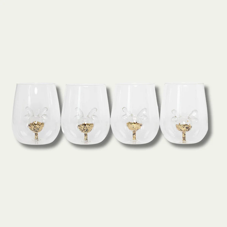 Holiday Stemless Wine Glasses, Set of 4