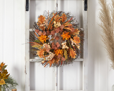22” Autumn Dahlia and Berries Artificial Fall Wreath
