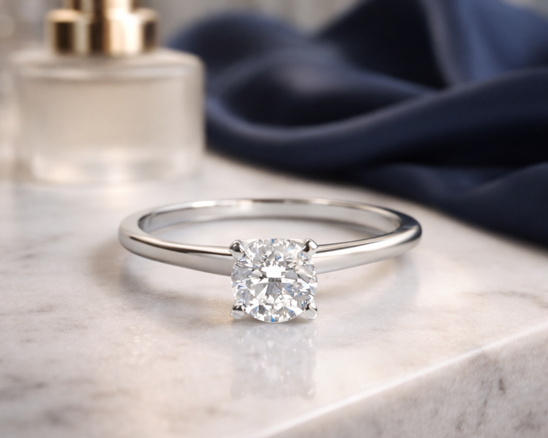 14K White Gold 1.0 Cttw Round Lab Grown Diamond Eagle 4-Prong Set Solitaire Engagement Ring