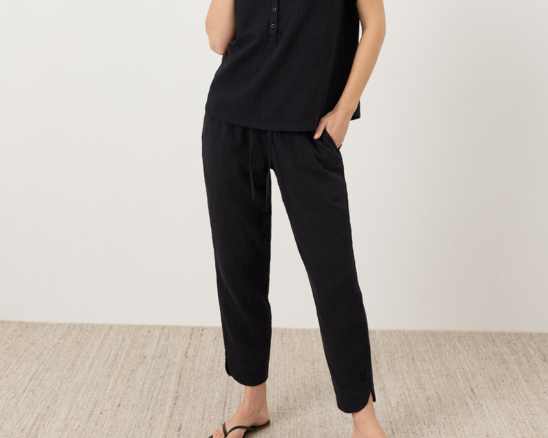 Women's Organic Coastal Double Gauze Tapered Pull-On Pant, Black