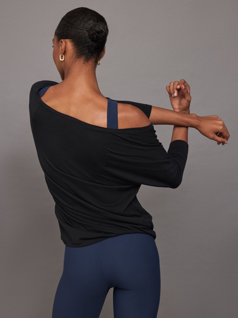 Long Sleeve Off Shoulder Tee, Black
