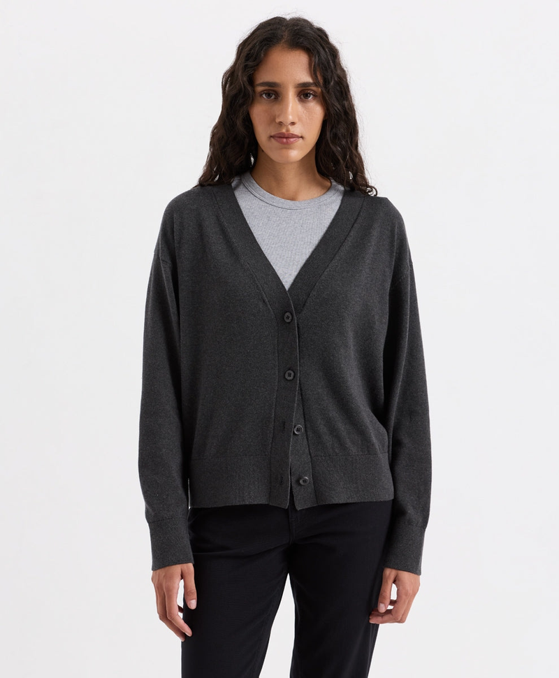 Women's Organic Essential Cardigan, Dark Charcoal Heather