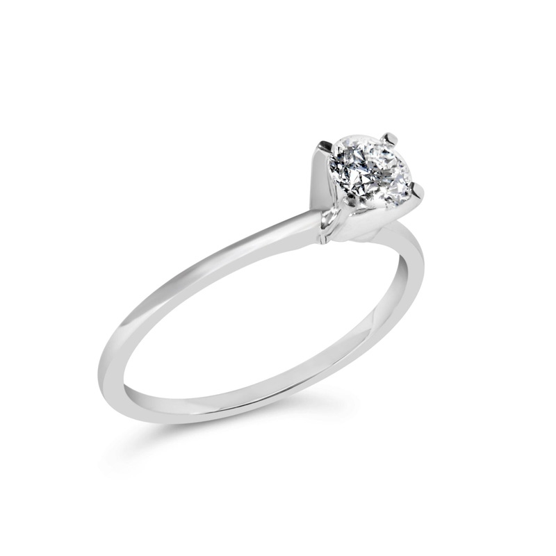 14K White Gold 1/2 Cttw Round Lab Grown Diamond 4 Prong Solitaire Engagement Ring