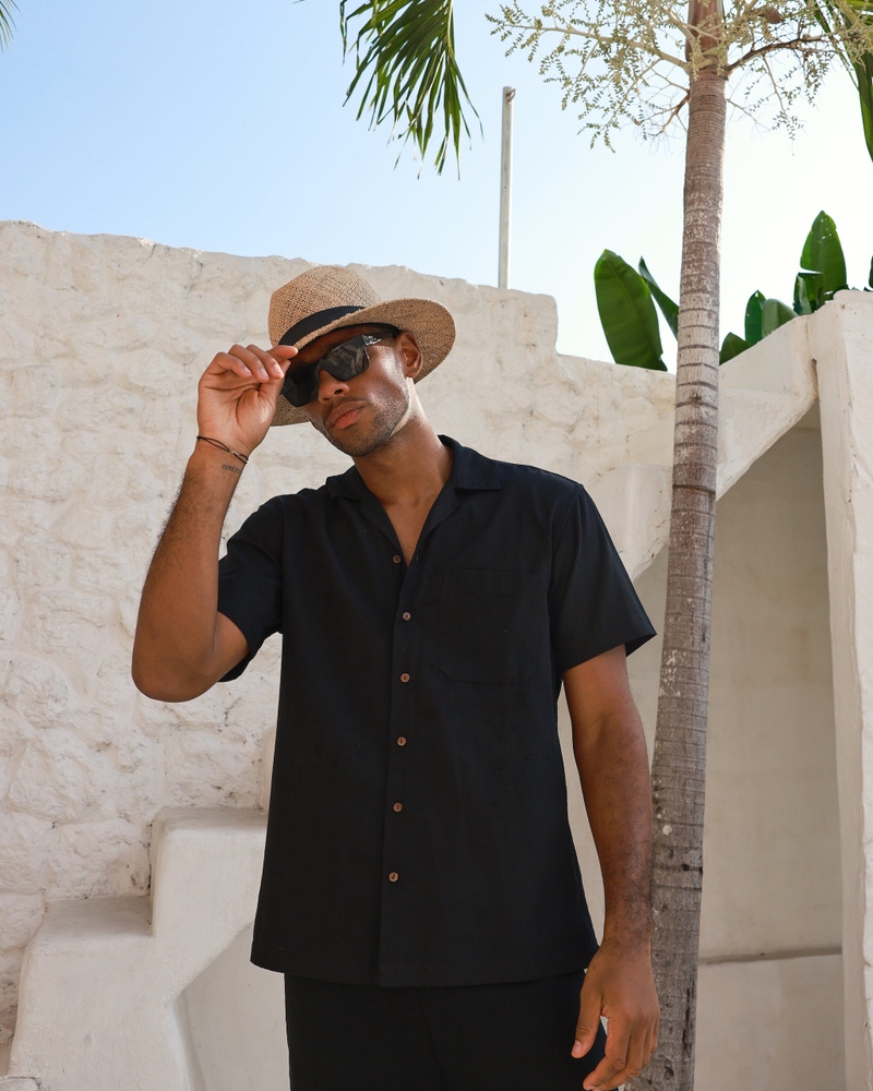 The Mykonos Black Linen Camp Collar Shirt