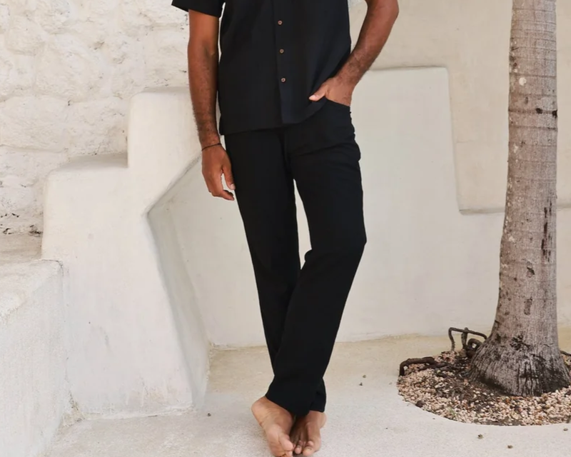 The Mykonos Black Linen Vacation Pants