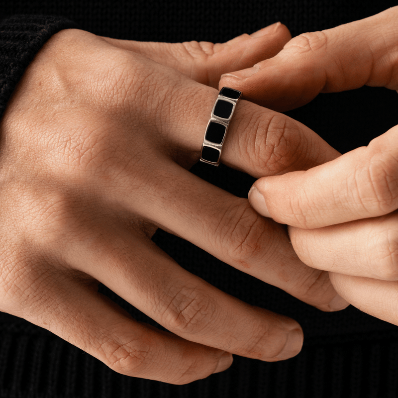 Silver Onyx Stone Band Ring