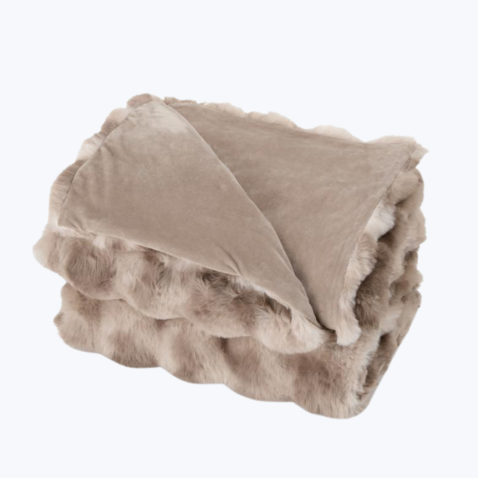 Branded Ruched Faux Fur Recycled Polyester Blanket